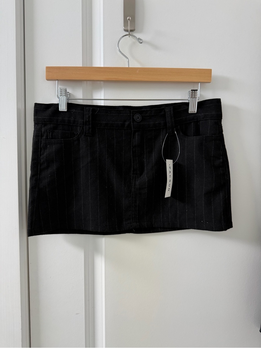 John Galt Pinstripe Low Rise Mini Skirt